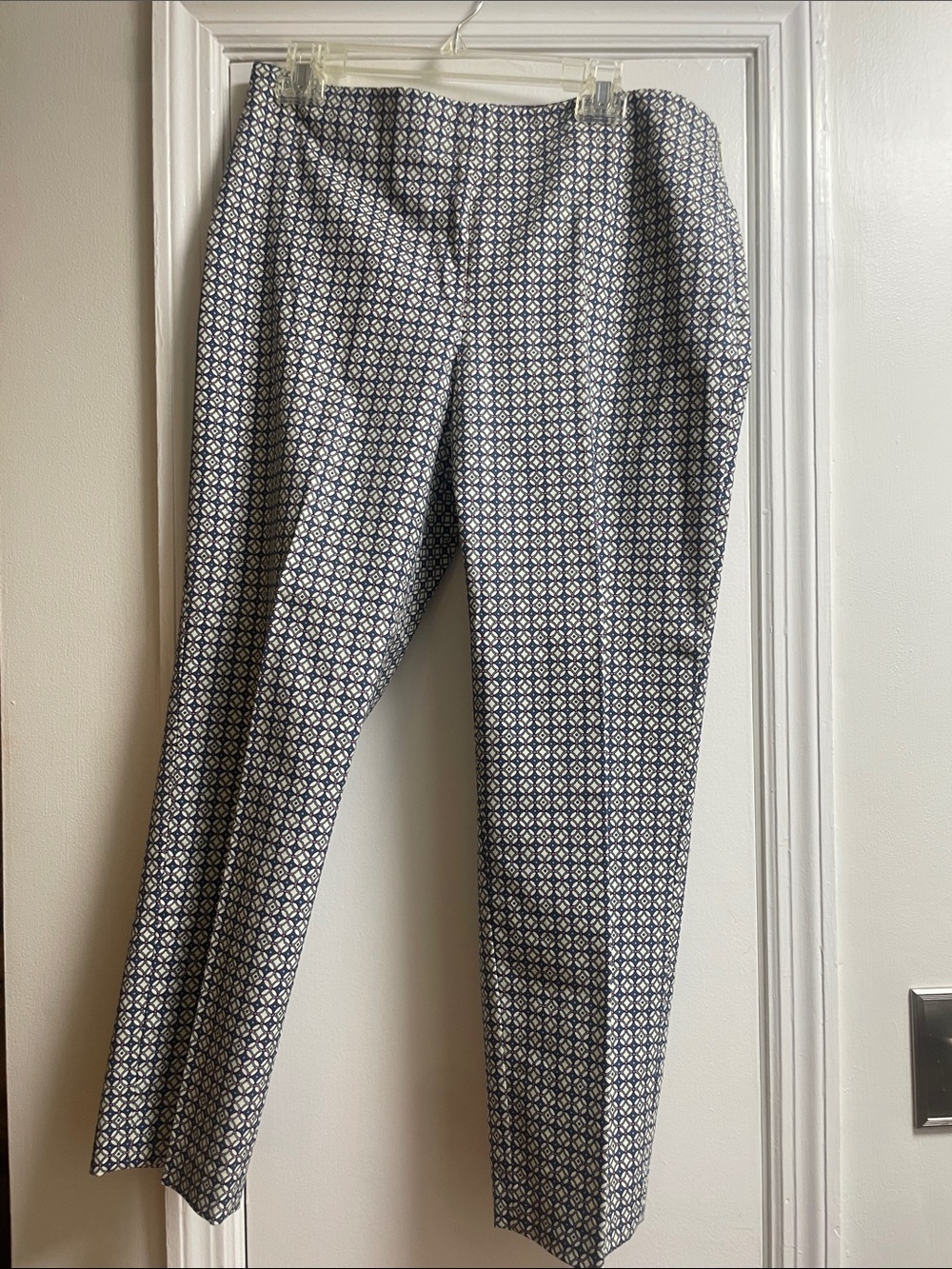 Talbots Navy and White Geometric Print Pants